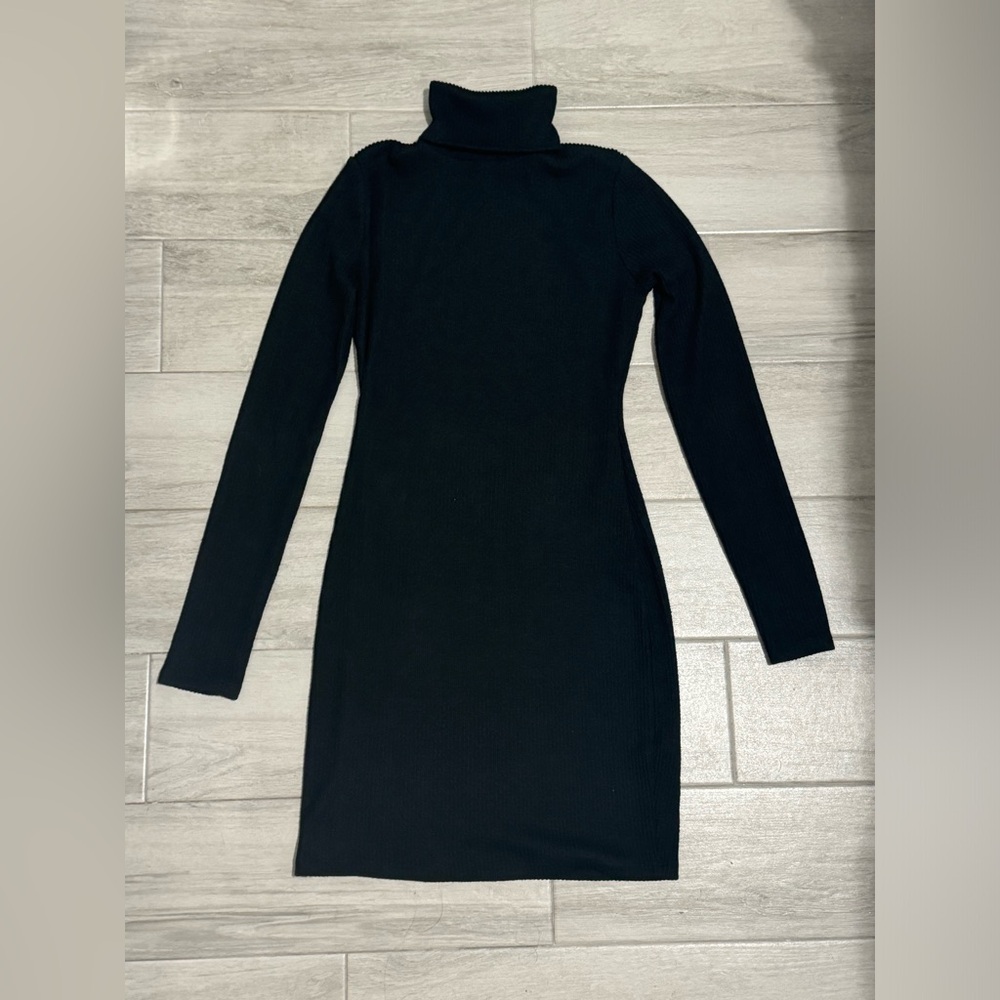 SO Black Ribbed Turtleneck Long Sleeve Dress Size XS
